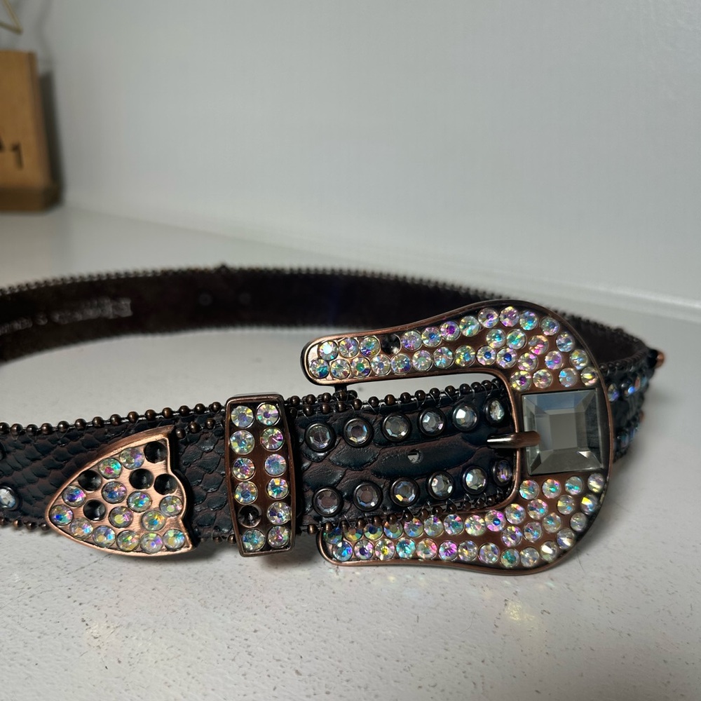 Nocona Western Rhinestone Belt Black Leather Size Small Cowgirl Bling - Picture 2 of 6